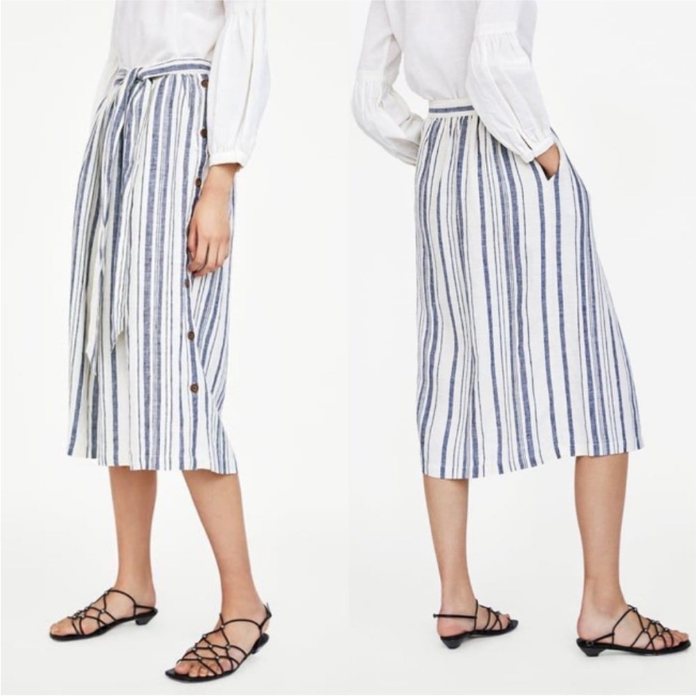 ZARA striped midi linen skirt size XS‎